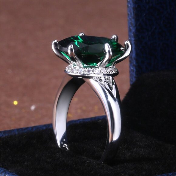 💎 Dainty Large Oval Zircon Emerald Elegant Silver Rings for Women, INDN8212 - Picture 3 of 12